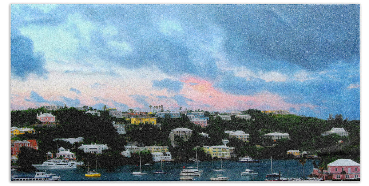 Boat Hand Towel featuring the photograph King's Wharf Bermuda Harbor Sunrise by Susan Savad