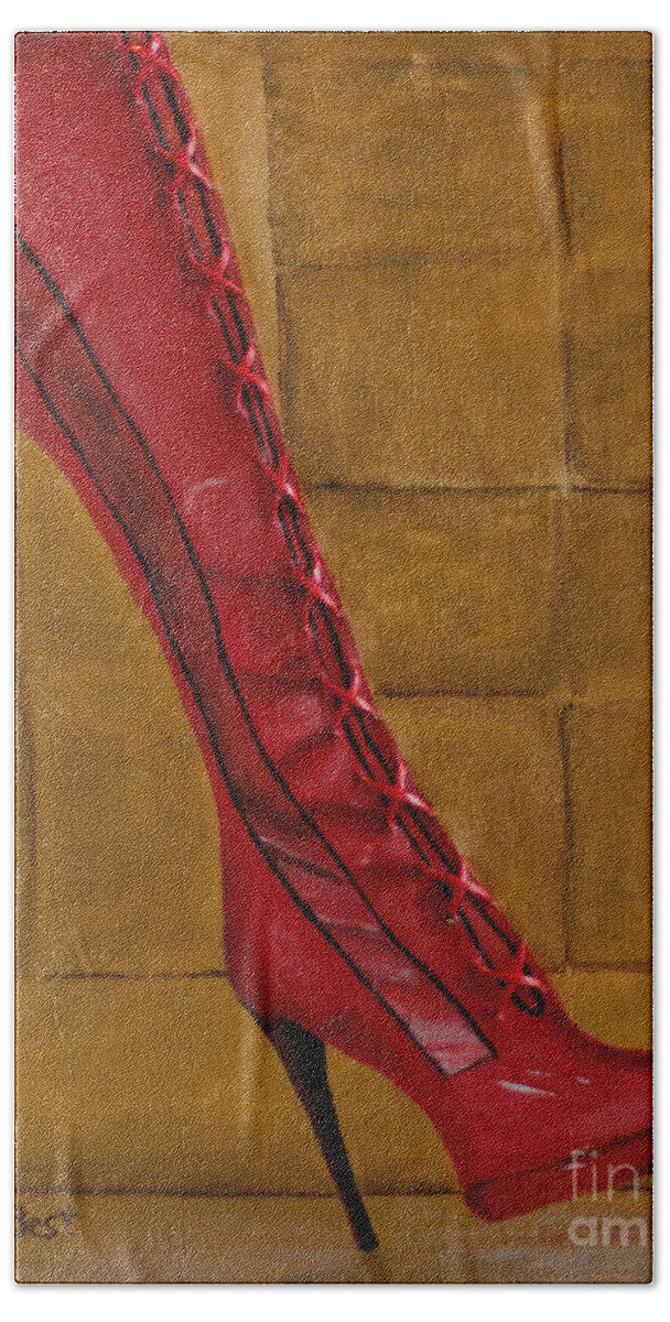 Mixed Media Bath Towel featuring the painting Kinky Boot by Laurel Best
