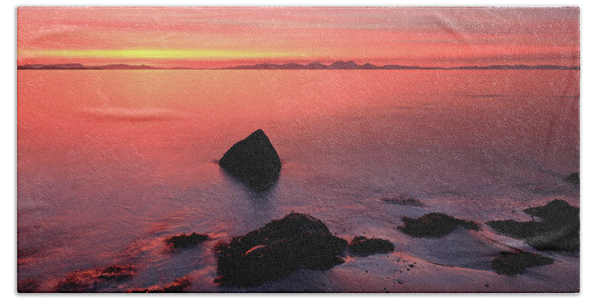 Sunset Hand Towel featuring the photograph Kintyre Rocky Sunset 2 by Grant Glendinning