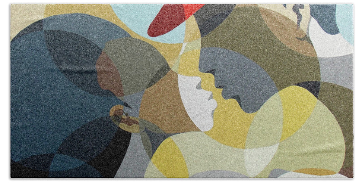 African Artists Hand Towel featuring the painting Kiss Me by Richard Adusu