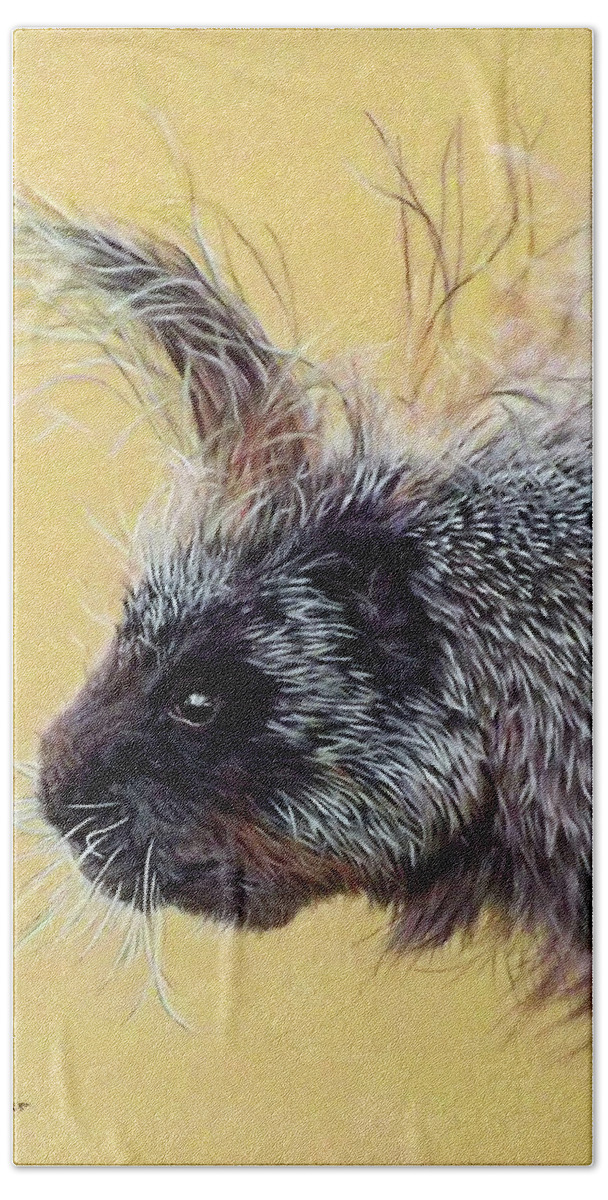Porcupine Bath Towel featuring the painting Kit by Linda Becker