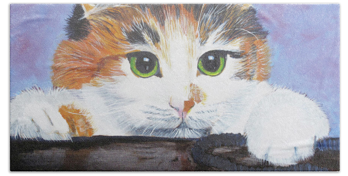 Pets Bath Towel featuring the painting Kitty Reflections by Kathie Camara