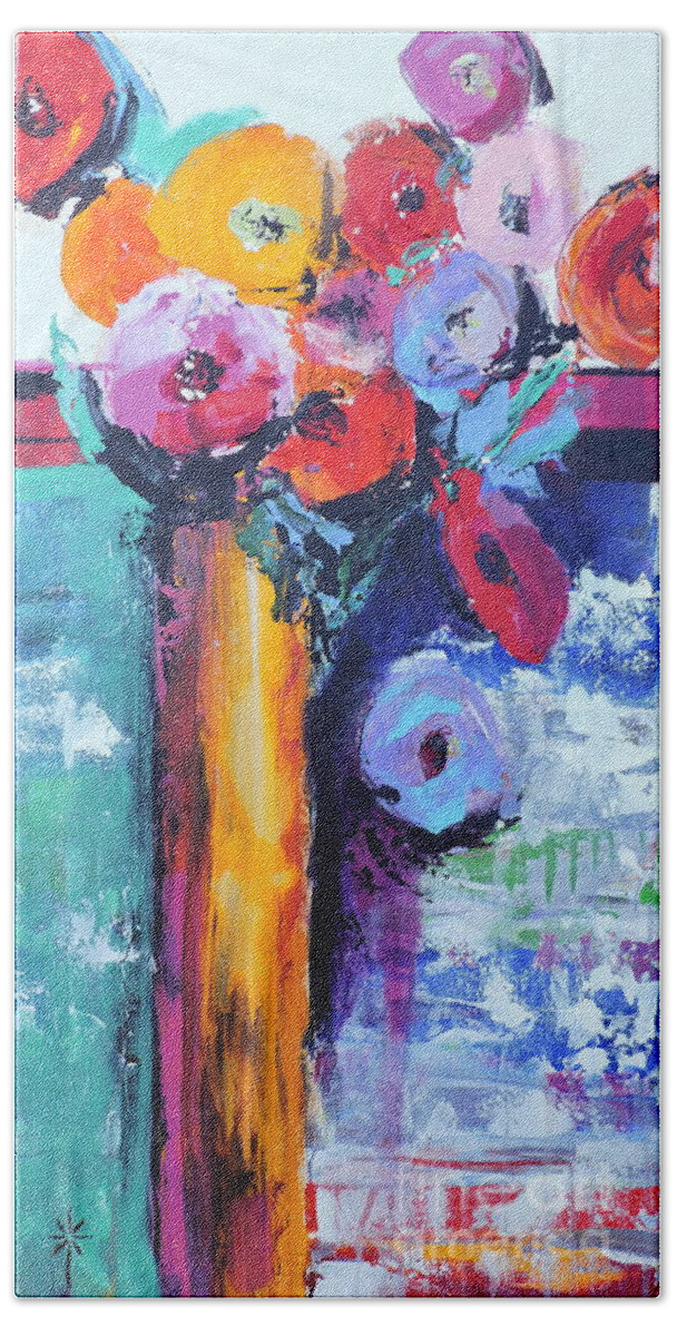 Flowers Hand Towel featuring the painting Knife Painted Bouquet by Jodie Marie Anne Richardson Traugott     aka jm-ART