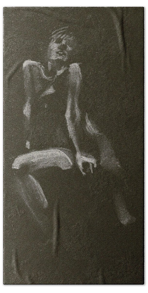 Figure Drawing Bath Towel featuring the drawing Kroki 2014 10 18_3 Figure Drawing White Chalk by Marica Ohlsson