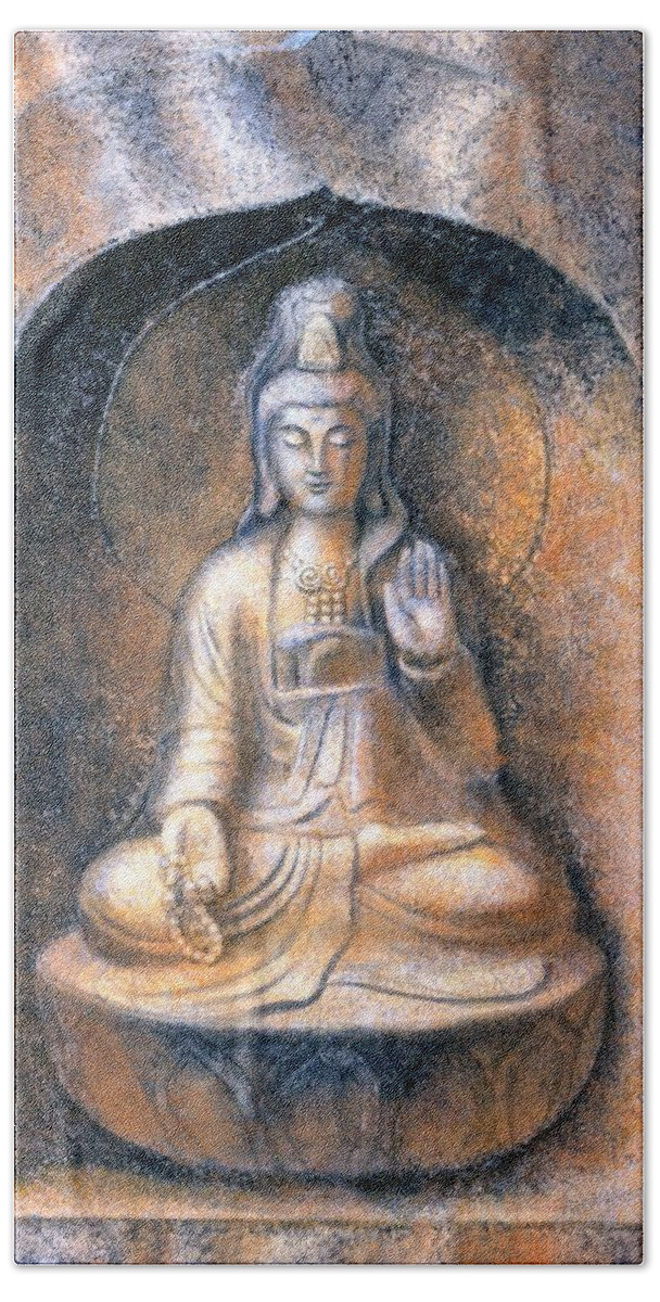 Kwan Yin Hand Towel featuring the painting Kuan Yin Meditating by Sue Halstenberg