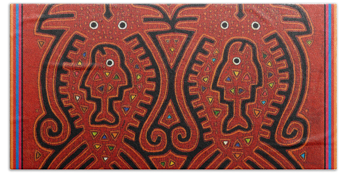 Kuna Indian Folk Art Hand Towel featuring the digital art Kuna Indian Skate Fish by Vagabond Folk Art - Virginia Vivier