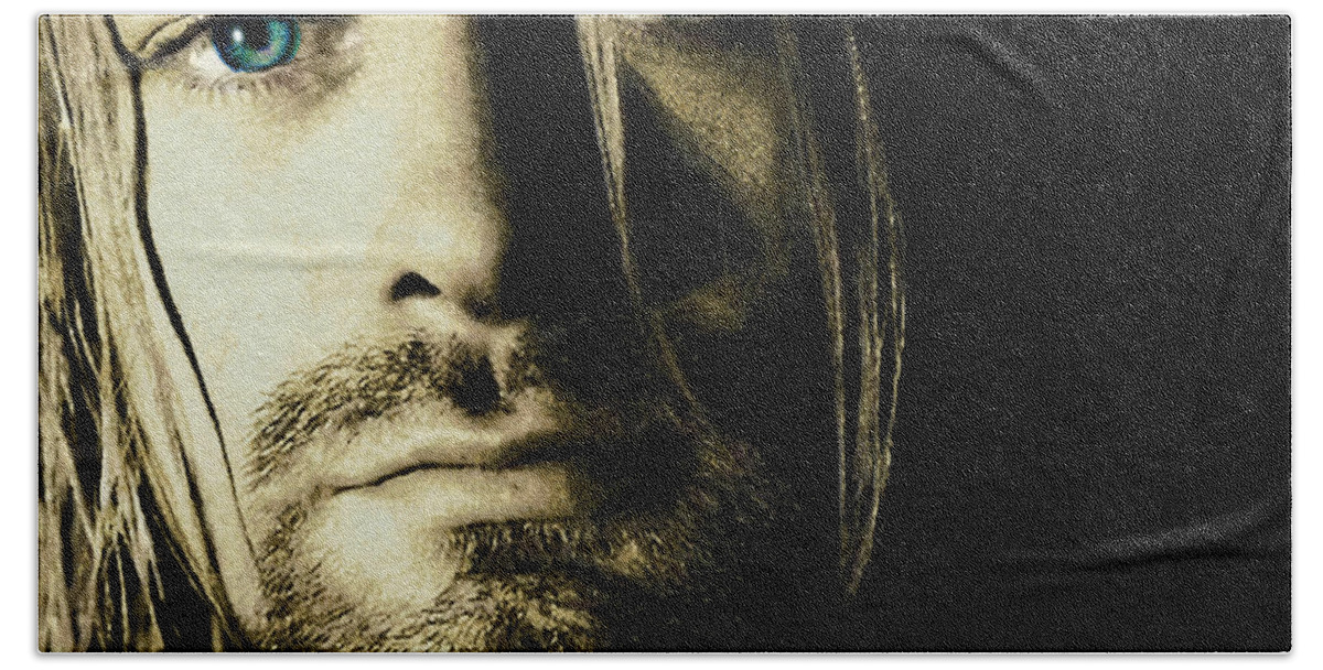 Kurt Cobain Bath Towel featuring the painting Kurt Cobain Nirvana by Tony Rubino