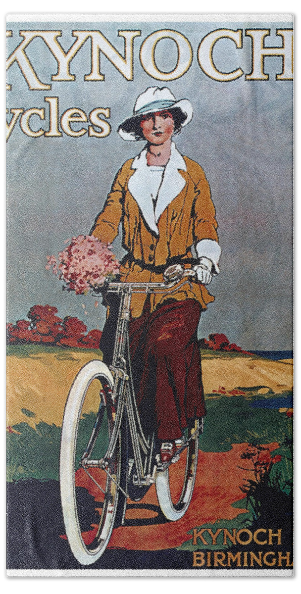 Vintage Bath Towel featuring the mixed media Kynoch Cycles - Bicycle - Vintage Advertising Poster by Studio Grafiikka