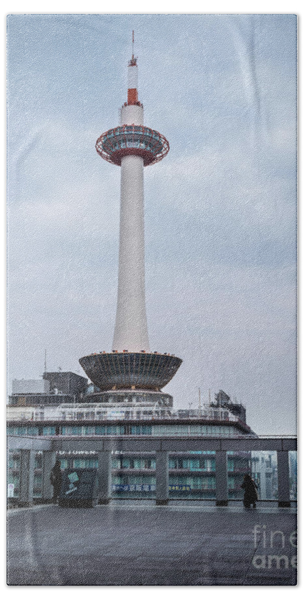  Street Hand Towel featuring the photograph Kyoto Tower, Japan by Perry Rodriguez