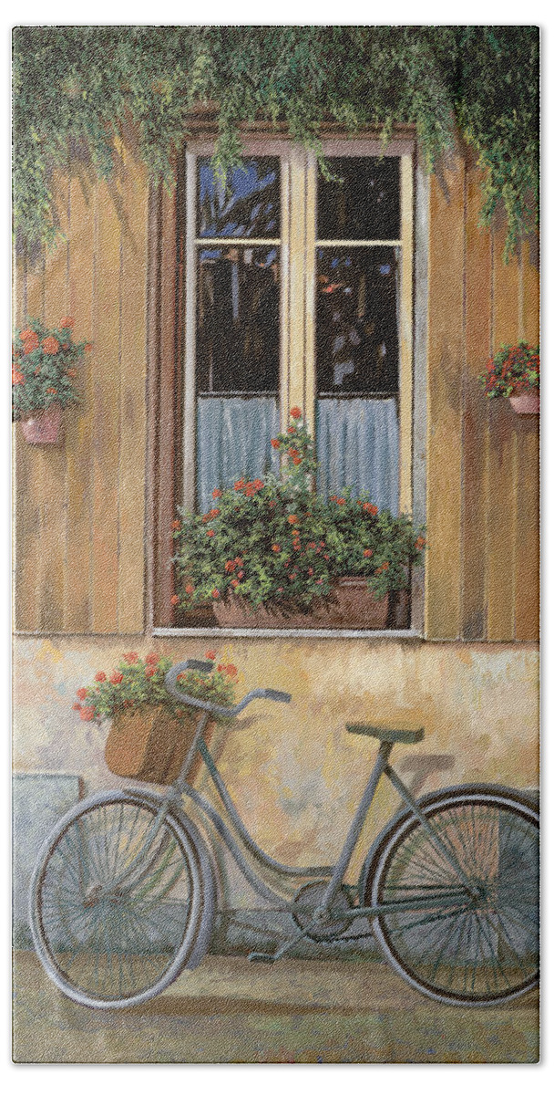 Bike Hand Towel featuring the painting La Bicicletta by Guido Borelli