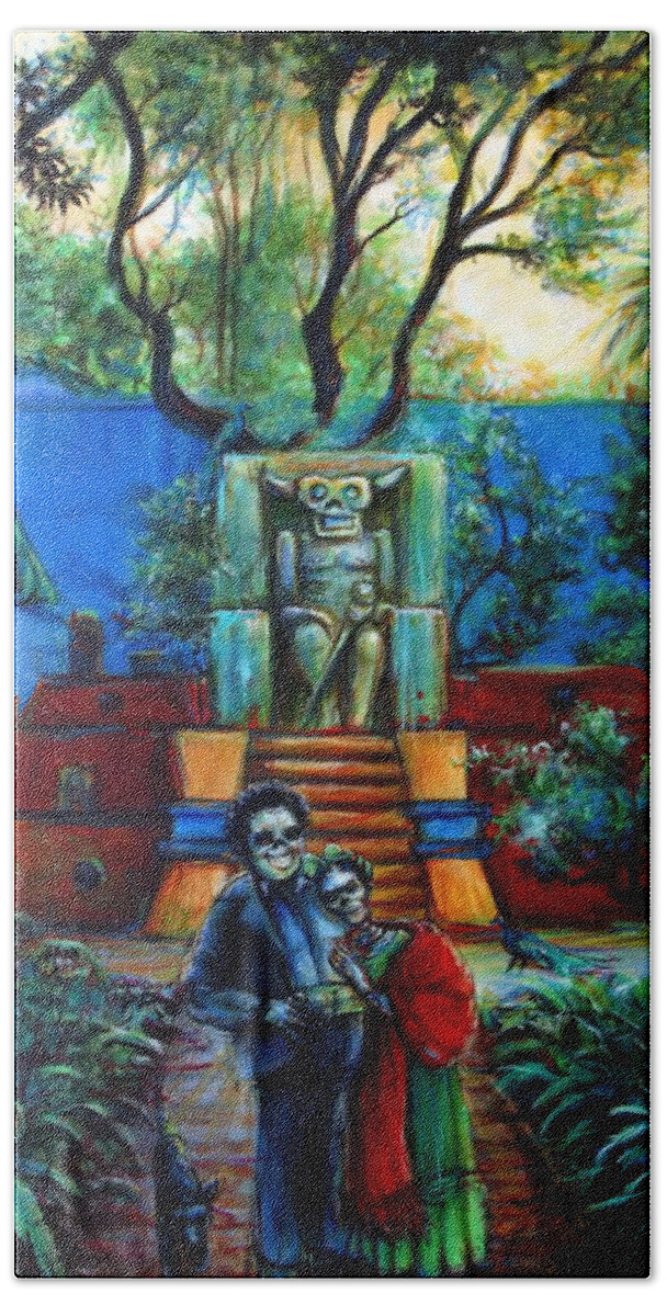 Frida Hand Towel featuring the painting La Casa Azul by Heather Calderon