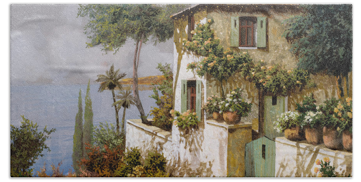 Llandscape Hand Towel featuring the painting La Casa Giallo-verde by Guido Borelli