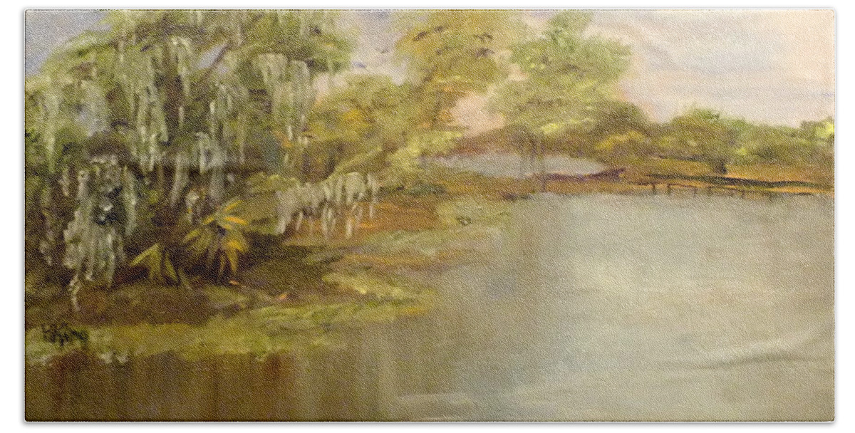 Florida Hand Towel featuring the painting La Chua Trail by Peggy King