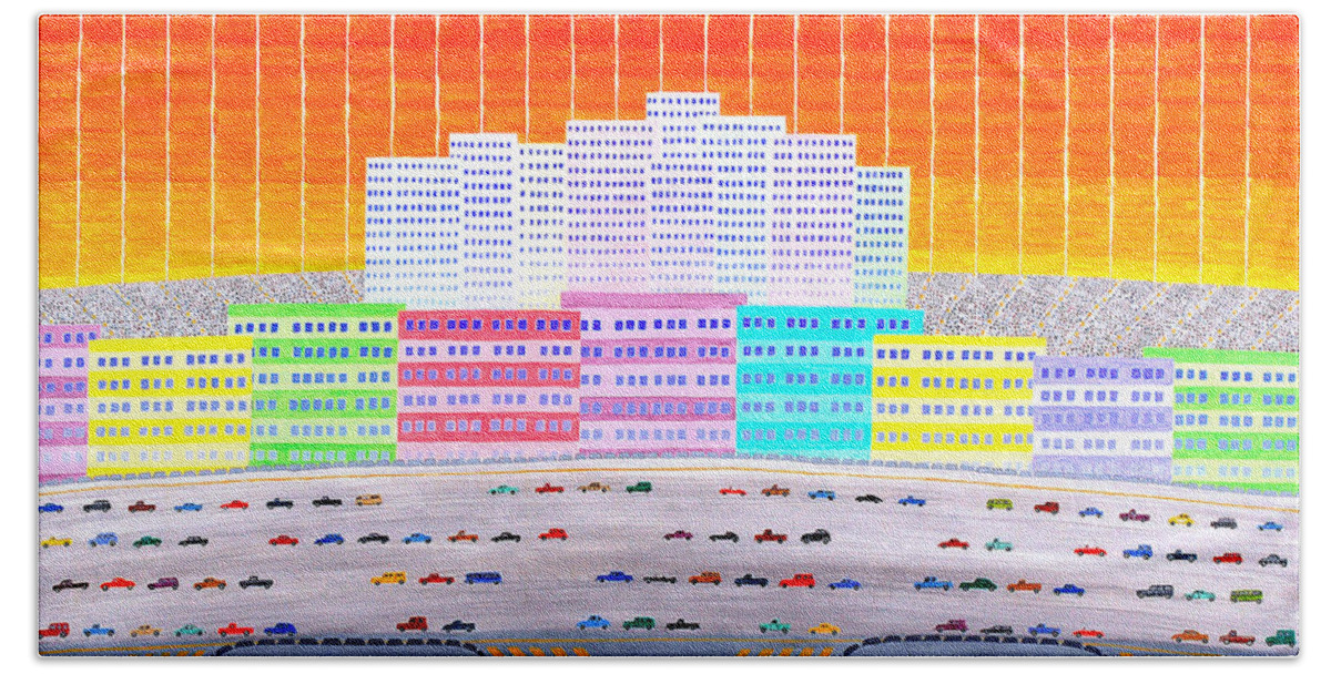 3d Bath Towel featuring the painting L.A. Cityscape by Jesse Jackson Brown