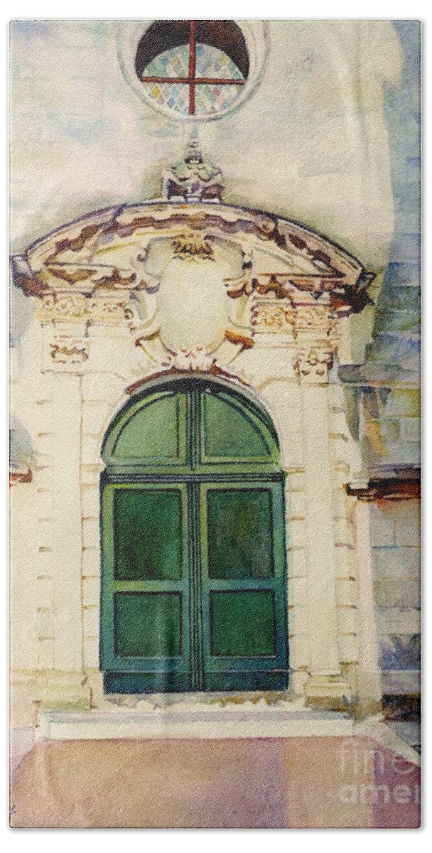 Porte Bath Towel featuring the painting La Porte du Palais by Francoise Chauray
