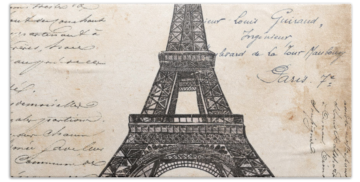 Eiffel Tower Bath Sheet featuring the painting La Tour Eiffel by Debbie DeWitt