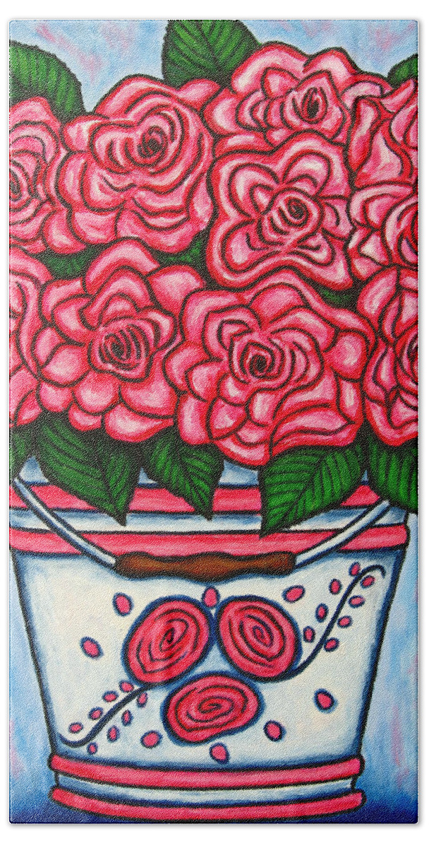Rose Hand Towel featuring the painting La Vie en Rose by Lisa Lorenz