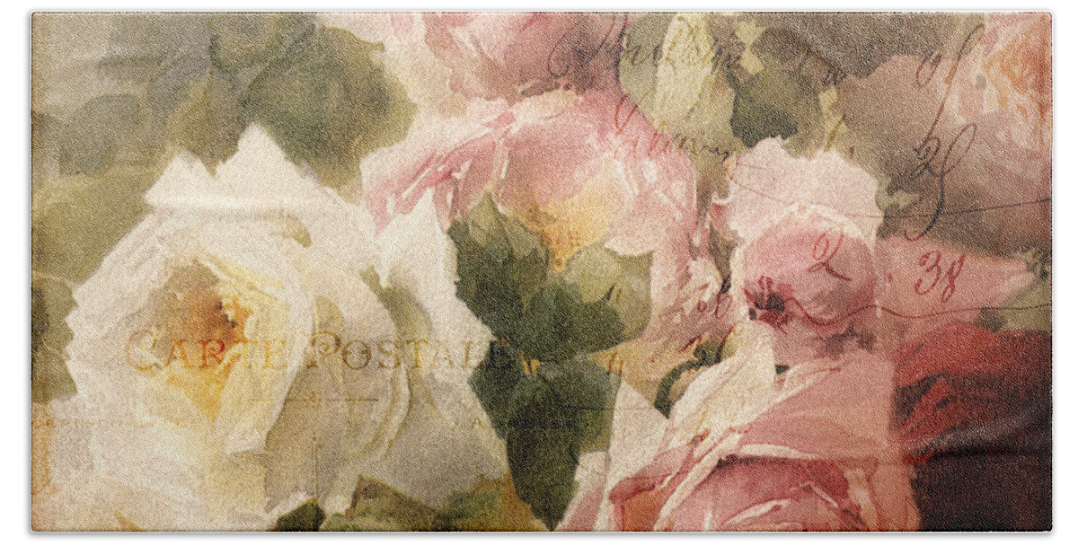 Roses Hand Towel featuring the painting La Vie en Rose by Mindy Sommers