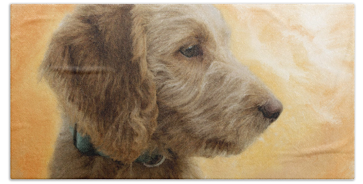 Puppy Hand Towel featuring the painting Labradoodle Puppy by Diane Chandler