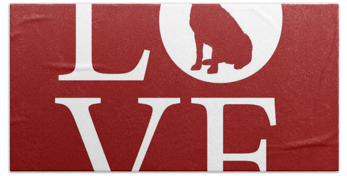 Lab Bath Towel featuring the digital art Labrador Love Red by Nancy Ingersoll