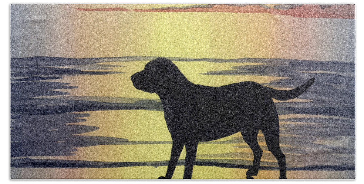 Labrador Hand Towel featuring the painting Labrador Retriever at Sunset by David Rogers