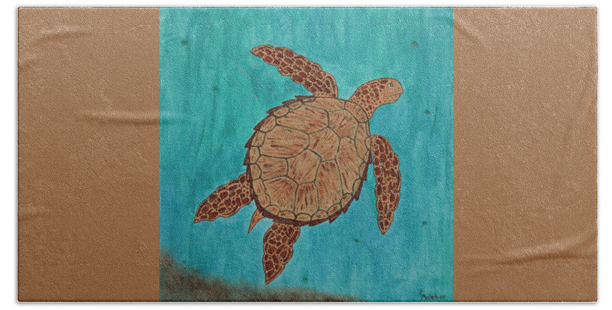 Sea Turtle Bath Towel featuring the painting Lacey's Sea Turtle by Susie WEBER