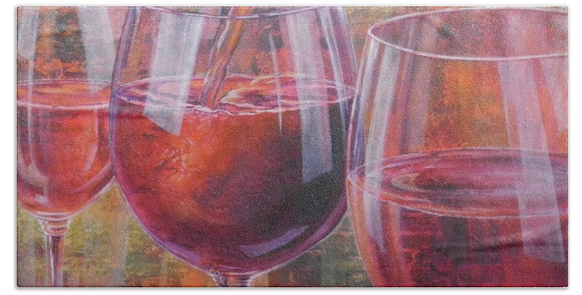 Red Bath Towel featuring the painting Ladies Night Out by Carol McIntyre