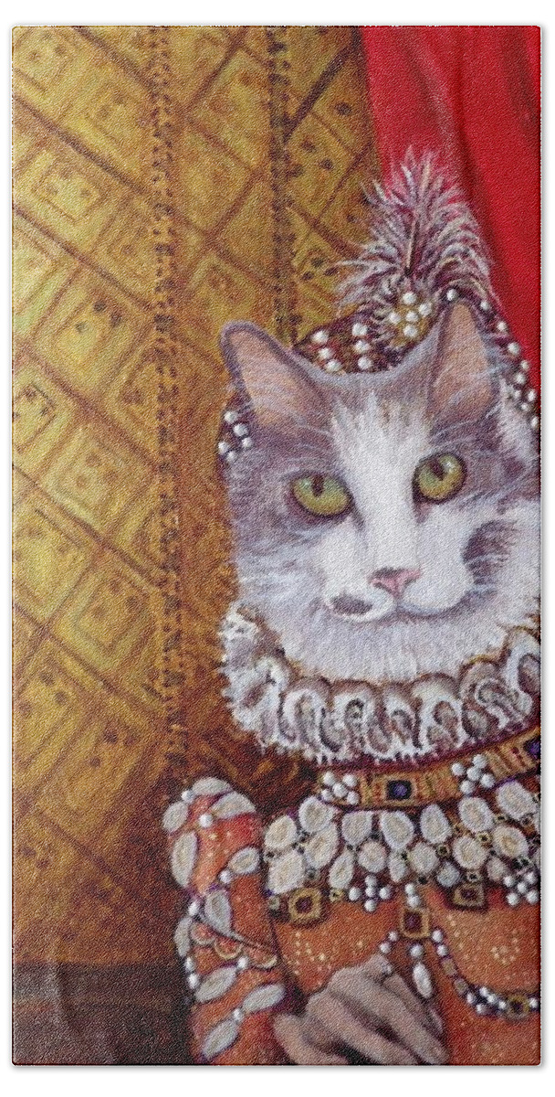 Cat Hand Towel featuring the painting Lady Daisy by Linda Markwardt
