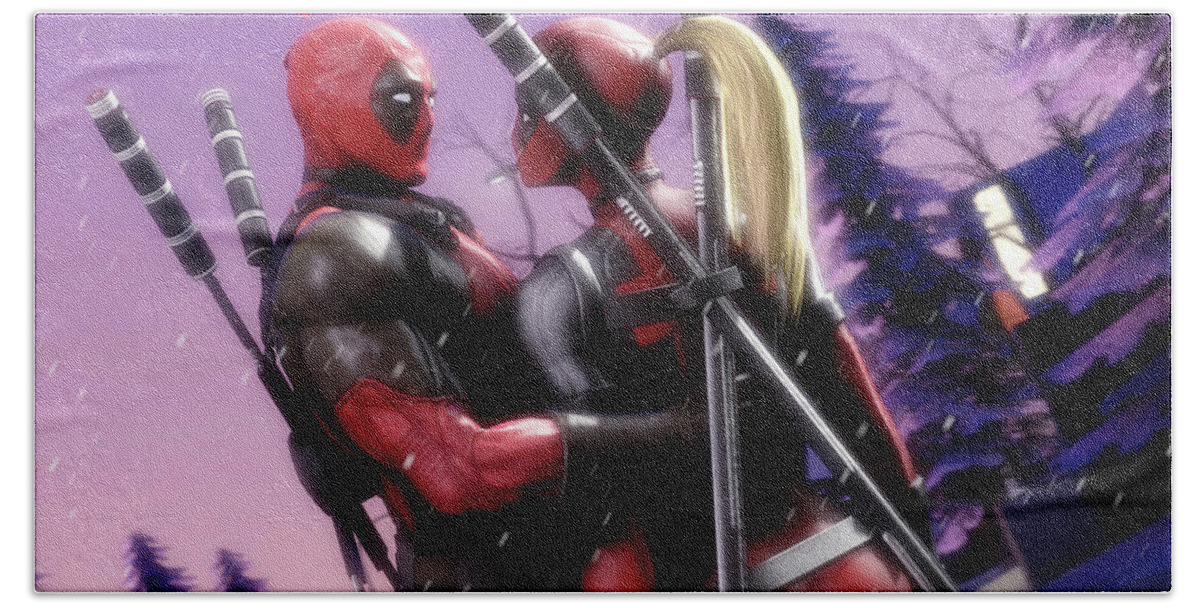 Lady Deadpool Hand Towel featuring the digital art Lady Deadpool by Super Lovely