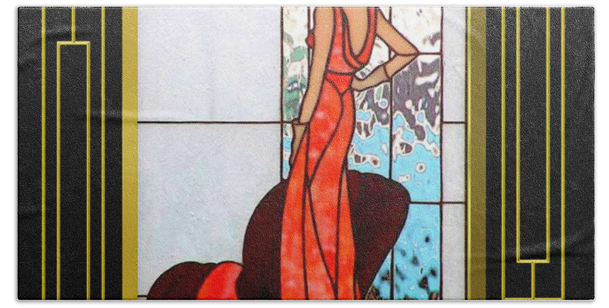 Art Deco Bath Towel featuring the digital art Lady in Red - Frame 5 by Chuck Staley