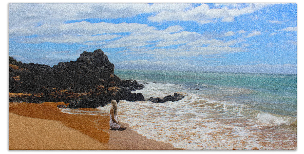 Hawaii Bath Towel featuring the photograph Lady on Hawaiian Beach by Michael Rucker