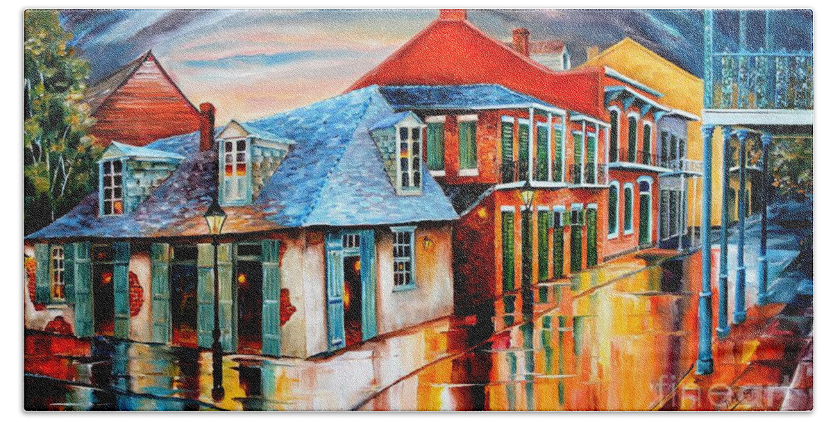 New Orleans Art Hand Towel featuring the painting Lafitte's Bar at Sunset by Diane Millsap