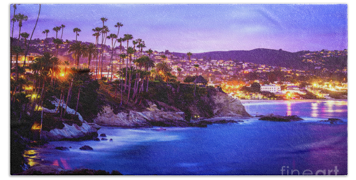 America Bath Towel featuring the photograph Laguna Beach California City at Night Picture by Paul Velgos