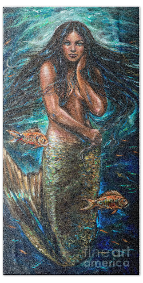 Mermaid Hand Towel featuring the painting Lailani Mermaid by Linda Olsen