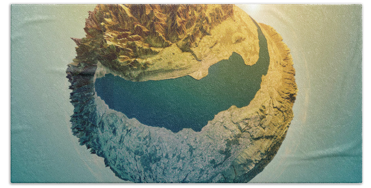 Lake Geneva Hand Towel featuring the digital art Lake Geneva 3D Little Planet 360-Degree Sphere Panorama by Frank Ramspott