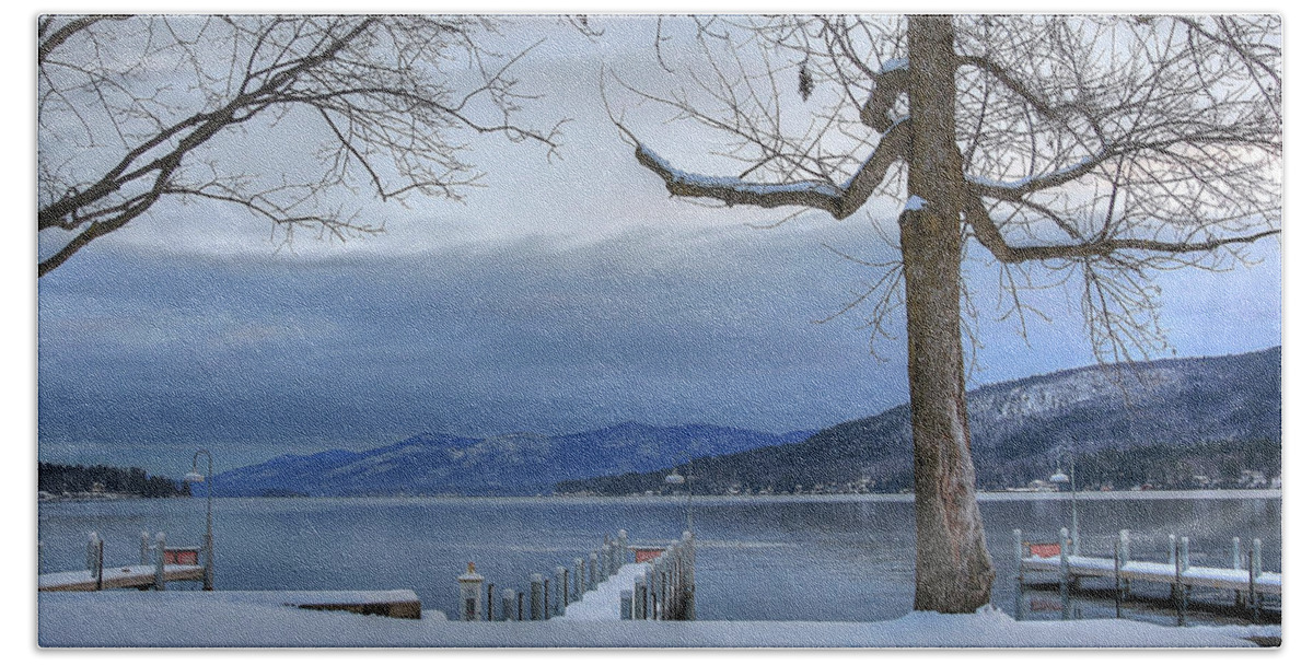 New York Hand Towel featuring the digital art Lake George in the Winter by Sharon Batdorf