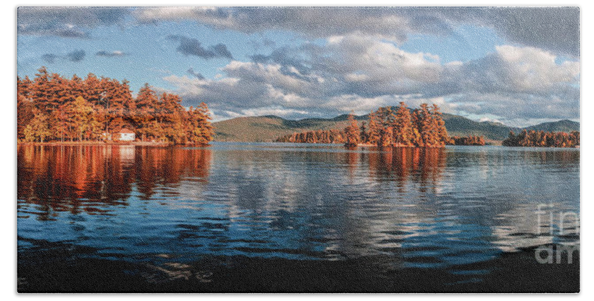 Autumn Bath Towel featuring the photograph Lake George Panorama by Thomas Marchessault