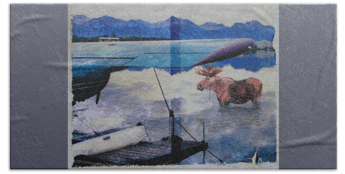 Lake Hood Bath Towel featuring the mixed media Lake Hood by Annekathrin Hansen