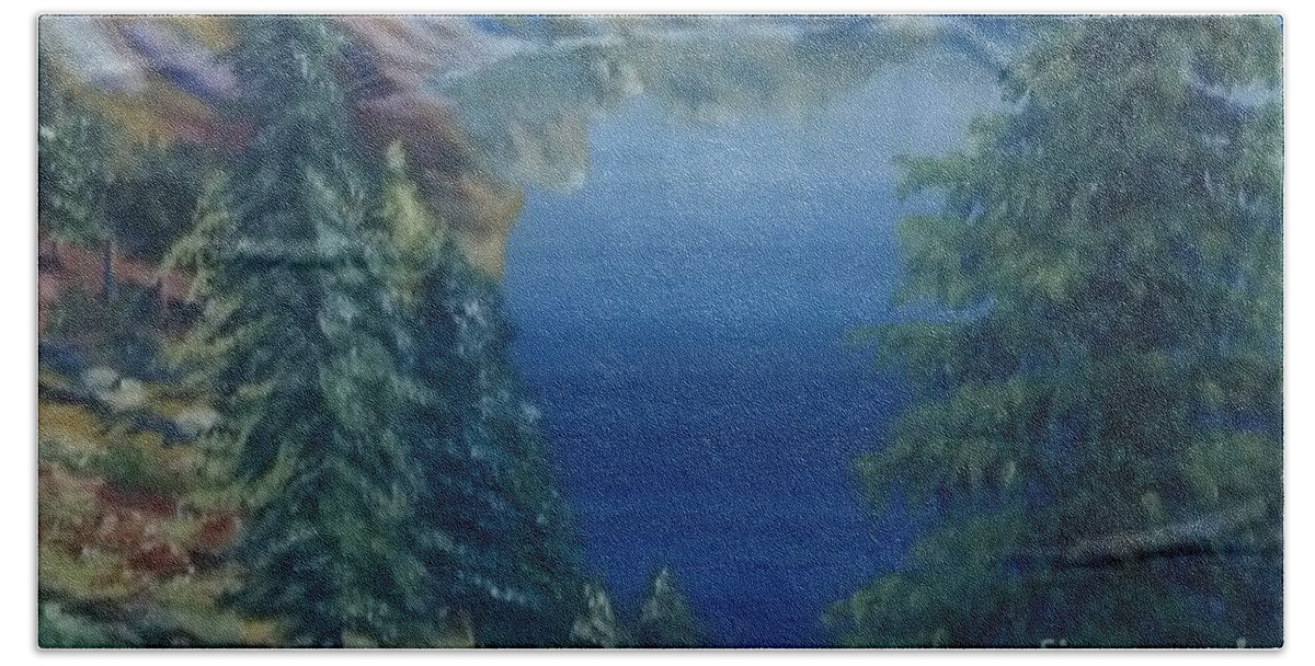 Lake Bath Towel featuring the painting Lake by Saundra Johnson