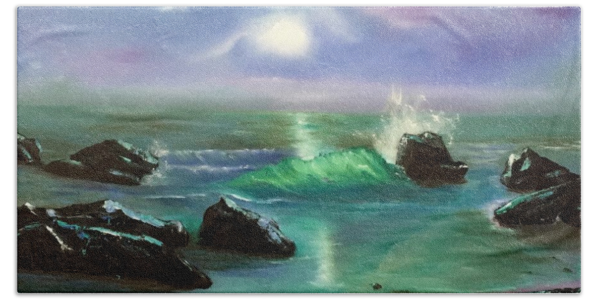  Luminous Bath Towel featuring the painting Lake Superior Evening by Sharon Duguay