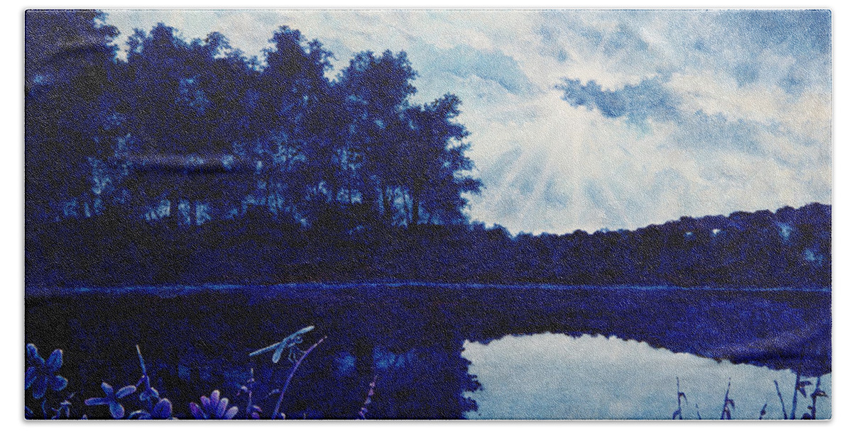 Dragonfly Hand Towel featuring the painting Lake Twilight by Michael Frank