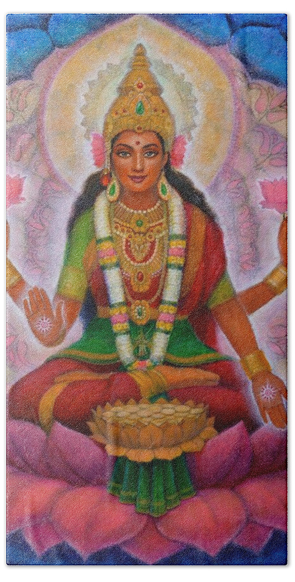 Lakshmi Hand Towel featuring the painting Lakshmi Blessing by Sue Halstenberg