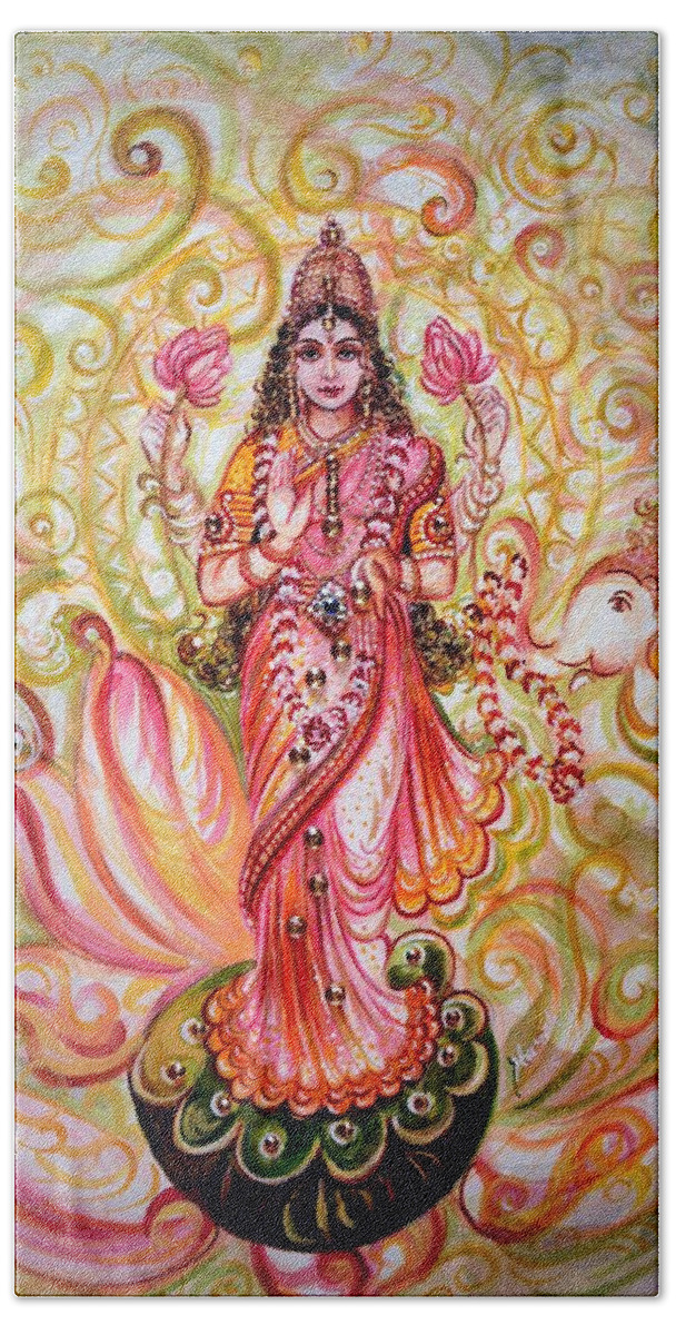 Lakshmi Bath Towel featuring the painting Lakshmi Darshanam by Harsh Malik
