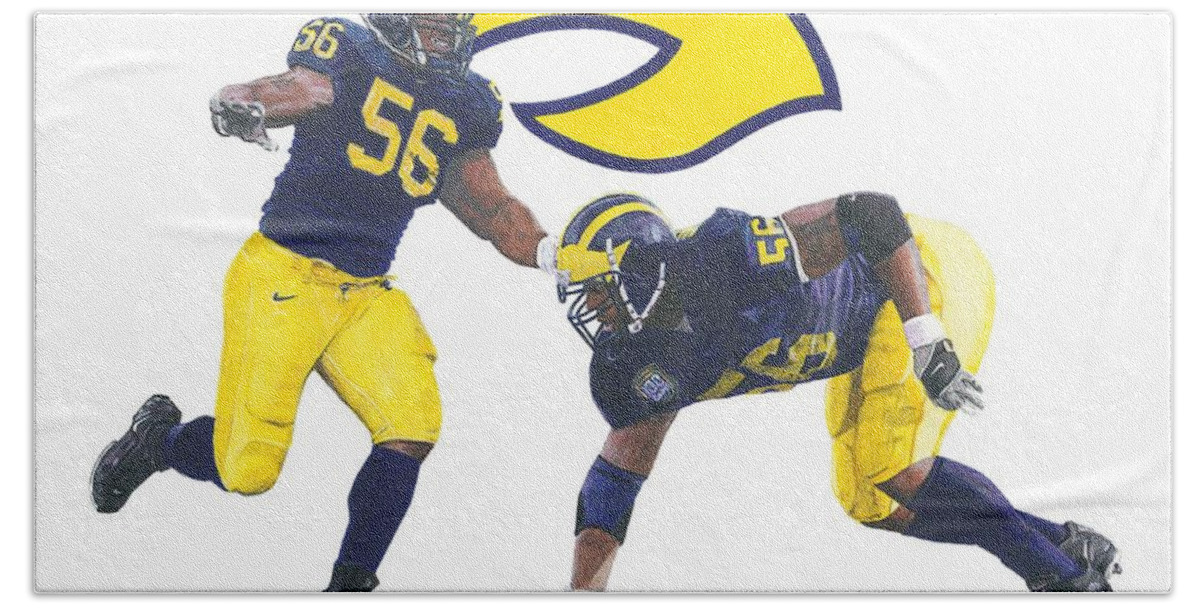Michigan Wolverines Bath Towel featuring the drawing Lamarr Woodley by Chris Brown