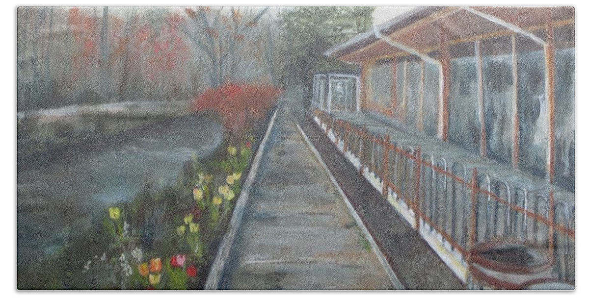 Acrylic Hand Towel featuring the painting Lambertville RR #1 by Paula Pagliughi