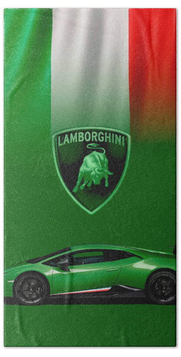 Lamborghini Bath Towel featuring the digital art Lamborghini Huracan Performante by Roger Lighterness