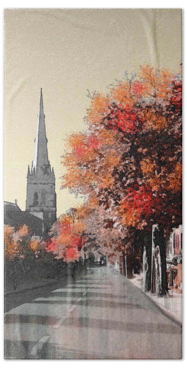 Lancaster Bath Towel featuring the digital art Lancaster Cathedral From East Road mini by Joe Tamassy