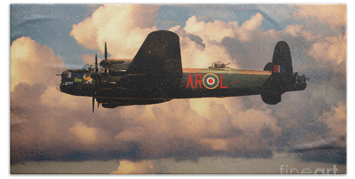 Lancaster Bomber Bath Towel featuring the digital art Lancaster L-Leader by Airpower Art