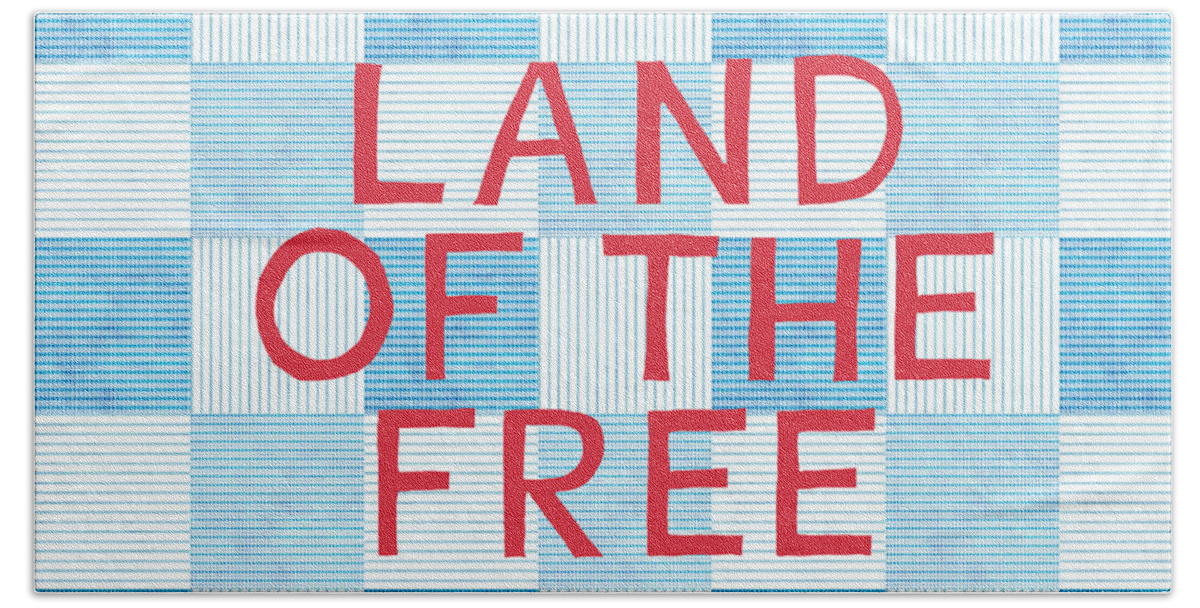 Land Of The Free Hand Towel featuring the painting Land Of The Free by Linda Woods