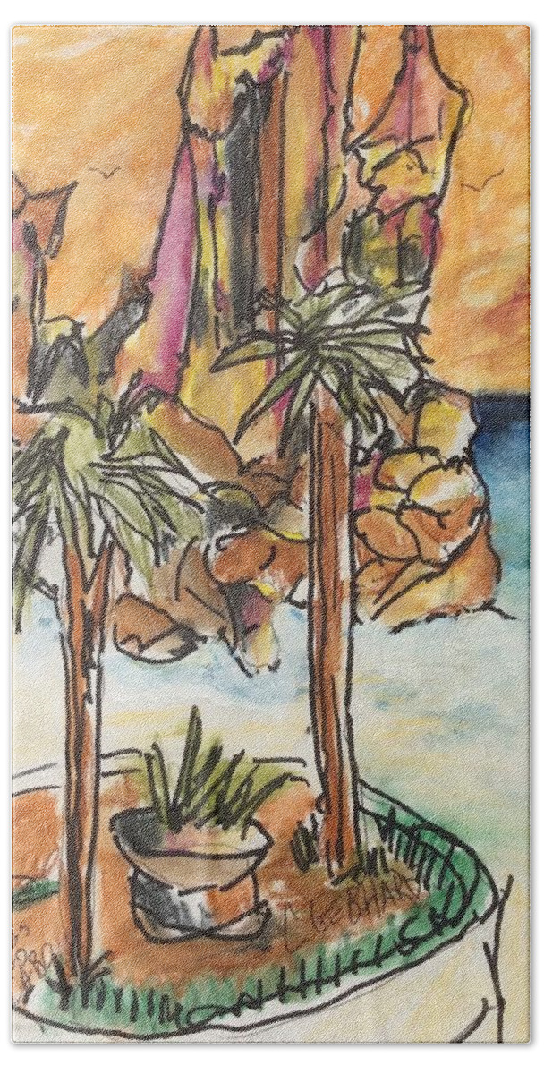 Palms Bath Towel featuring the painting Lands End Cabo by Chuck Gebhardt